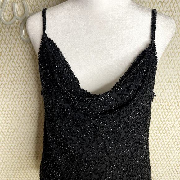 Vintage 80's Stenay Sleeveless Black Beaded Cowl Neckline Silk Tank Top Size M - Picture 3 of 14
